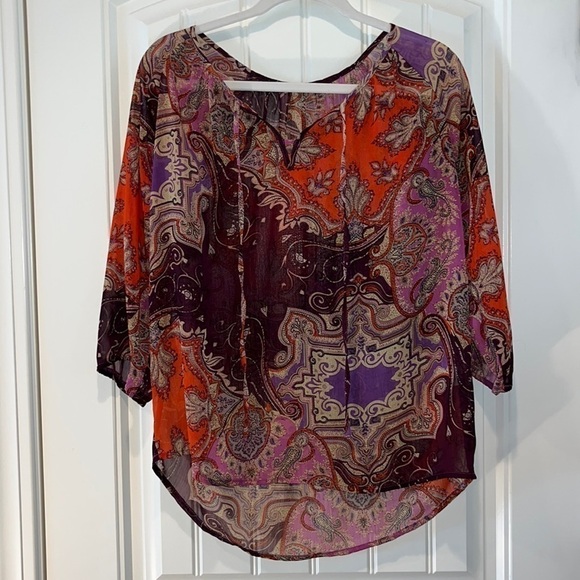 Stitch fix papermoon boho Flowy blouse top size small semi sheer 3/4 sleeve - Picture 1 of 7